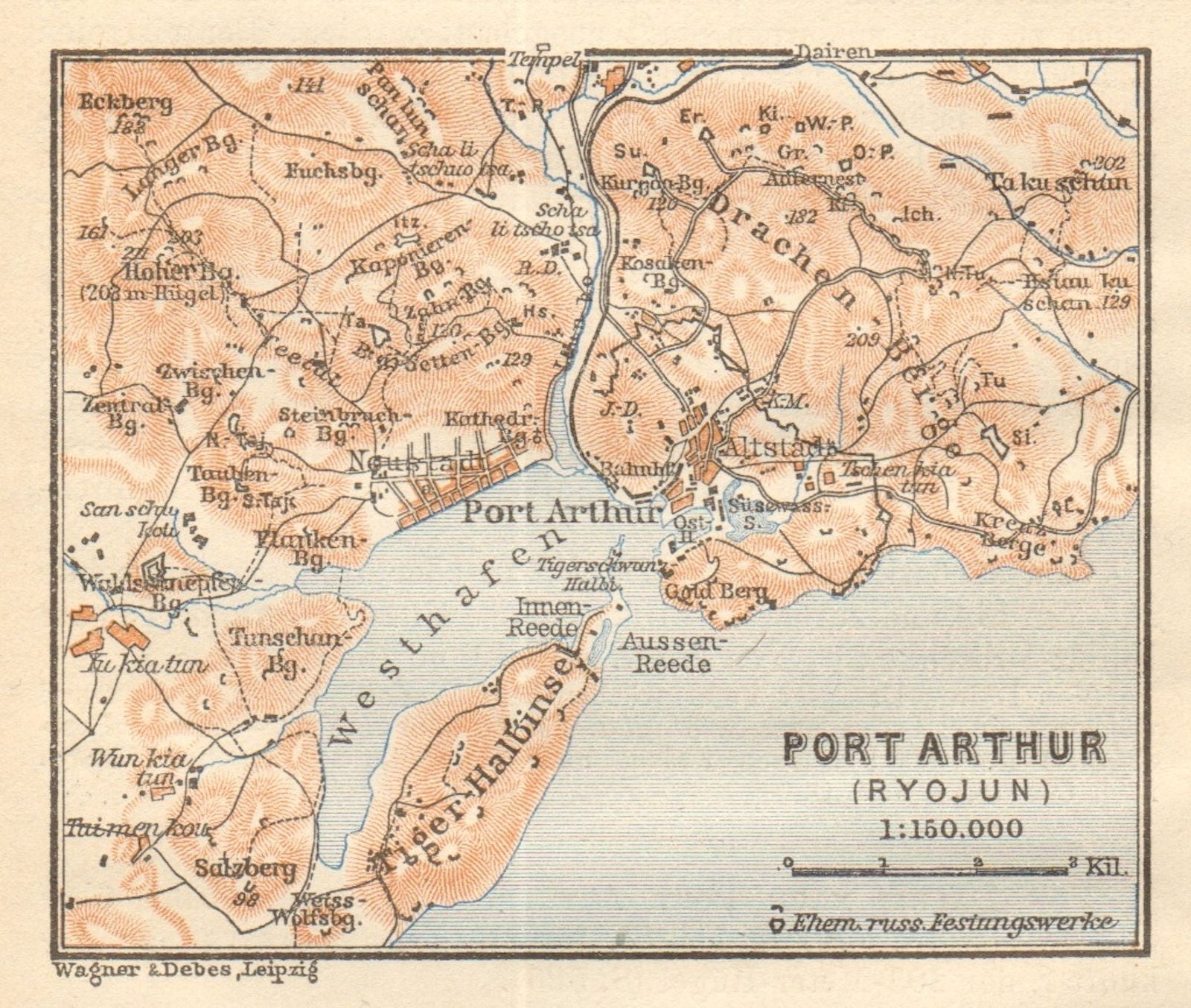 Port Arthur city plan Lüshunkou/Lvshunkou District Ryojun China. SMALL 1912 map